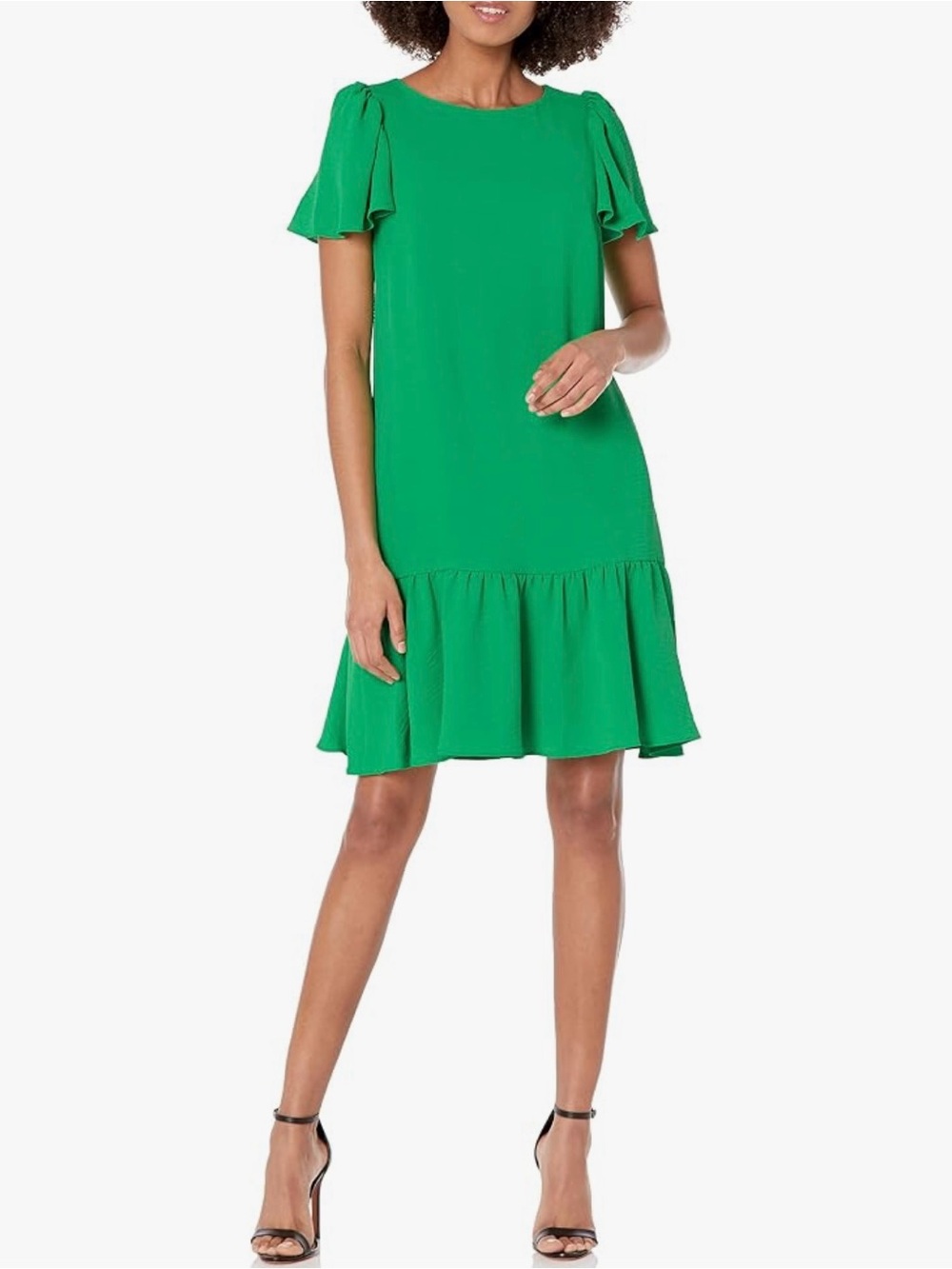 Dkny Bright Green Flutter Sleeve Ruffle Hem Mini Dress